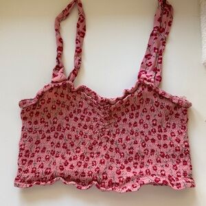 Pink Smocked Crop Tank Top with Ruffled Straps